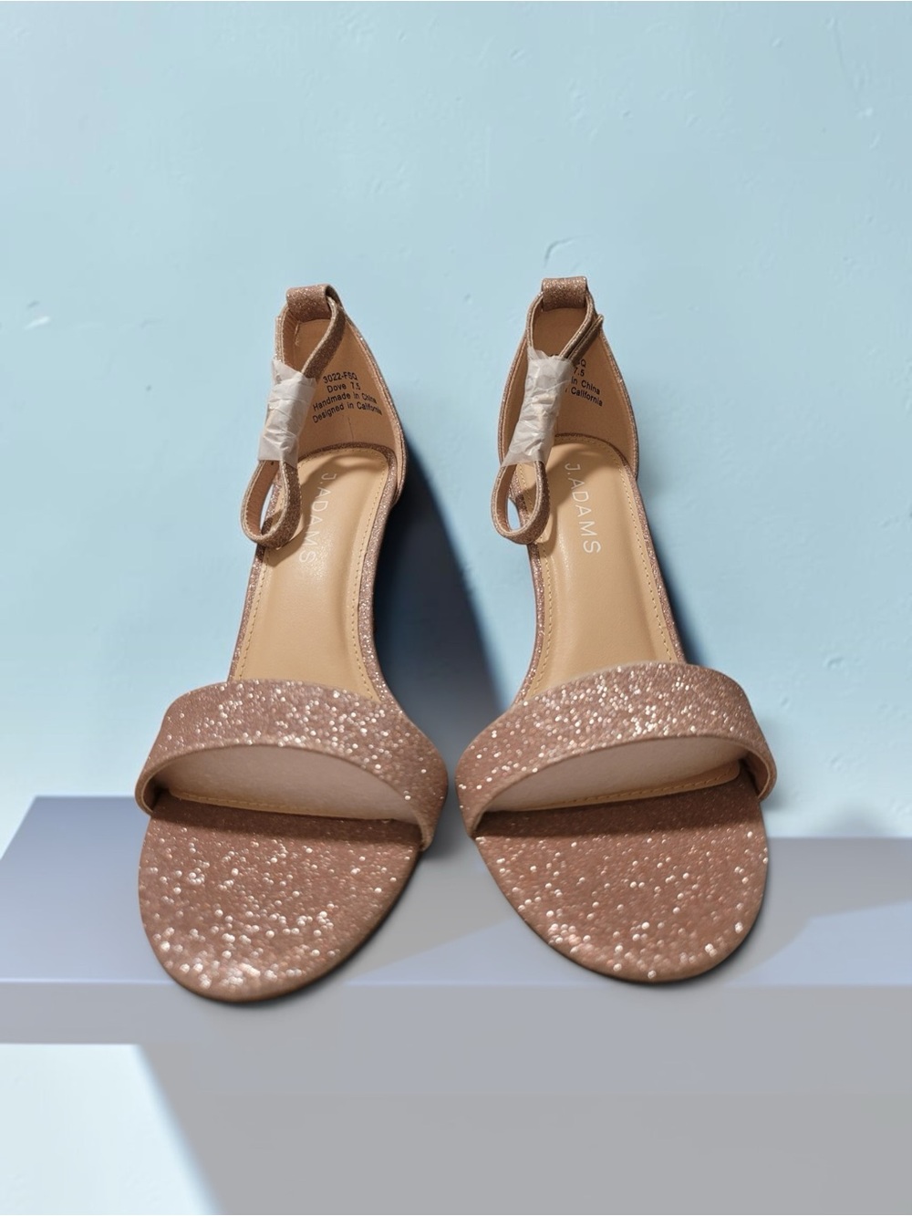 J.Adams "Dove" Fine Gold Glitter heeled sandals - Picture 3 of 6